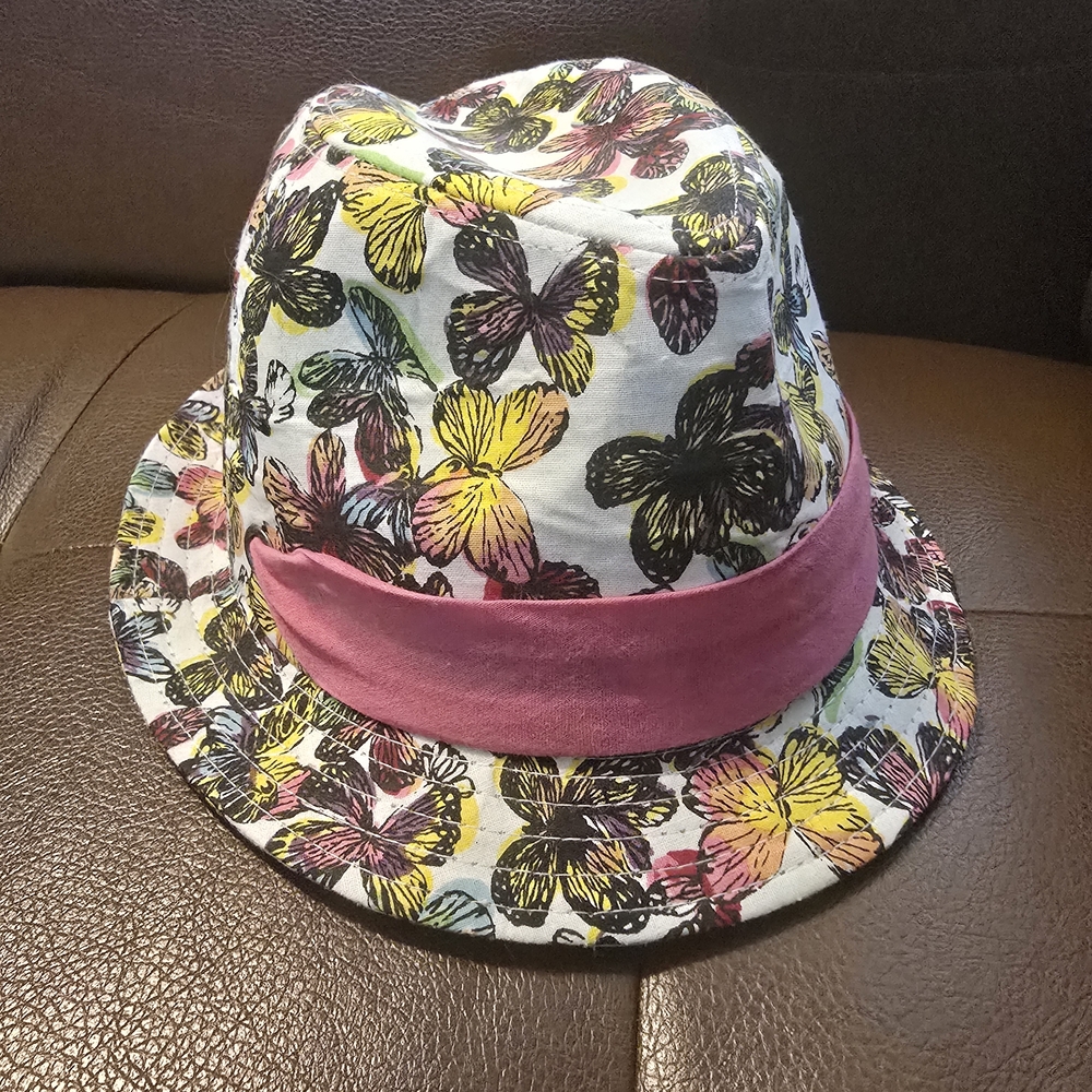 Colorful Butterfly Print Hat with Pink Band